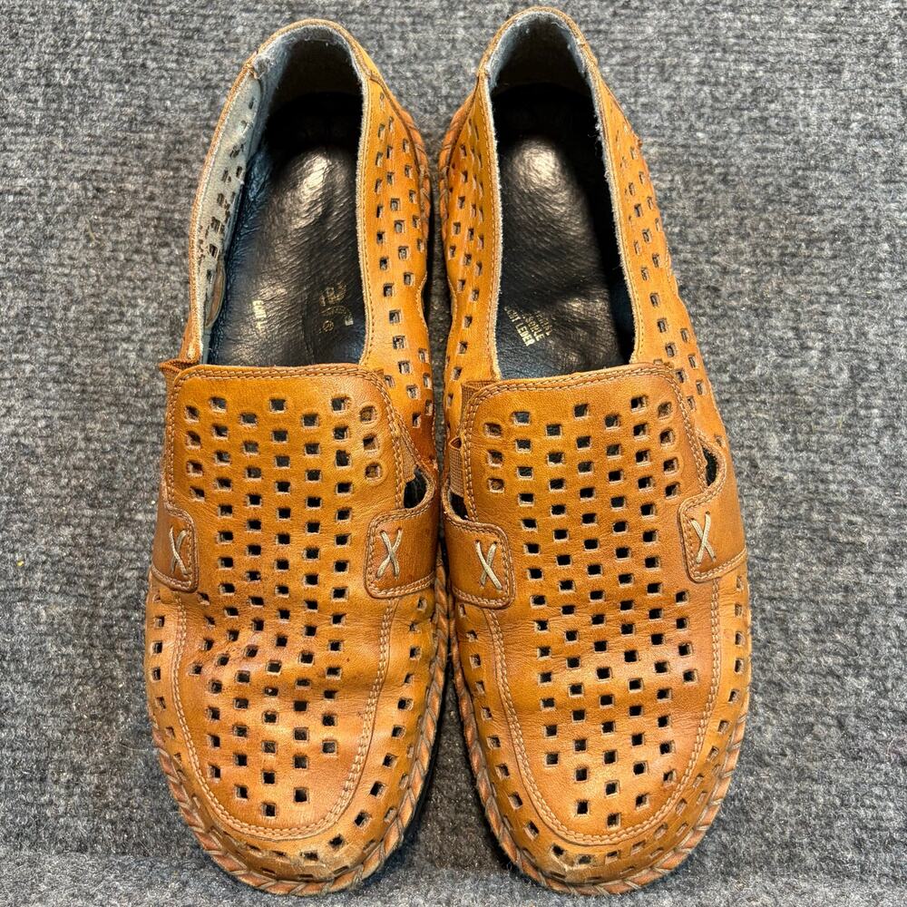 Rieker Susan Anti Stress Camel Tan Leather Laser Cut Slip On Shoes Women 8.5 40
